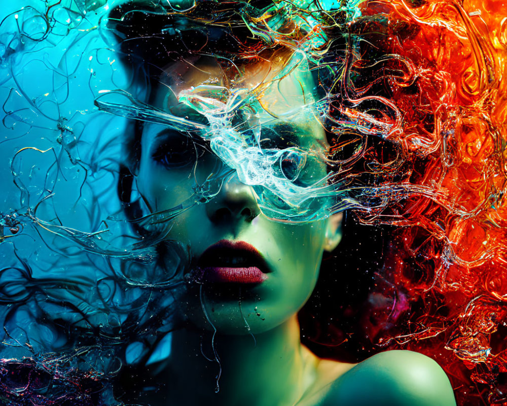 Colorful Abstract Portrait of a Woman with Swirling Hair