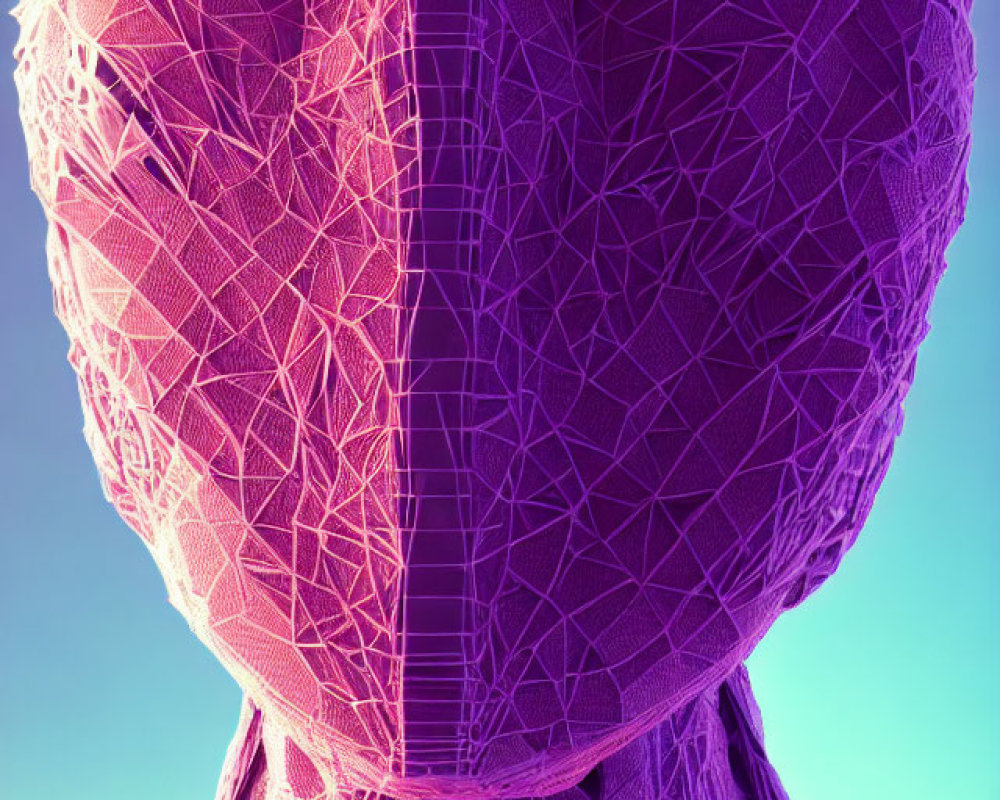 Purple Wireframe Human Head on Blue Gradient Background