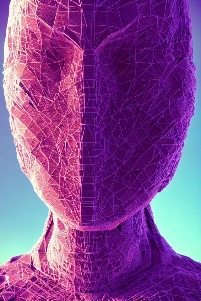 Purple Wireframe Human Head on Blue Gradient Background