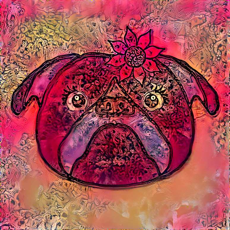 Bulldog with Flower on Head