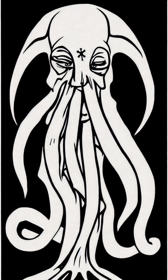 Monochrome humanoid octopus creature illustration