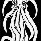 Monochrome humanoid octopus creature illustration