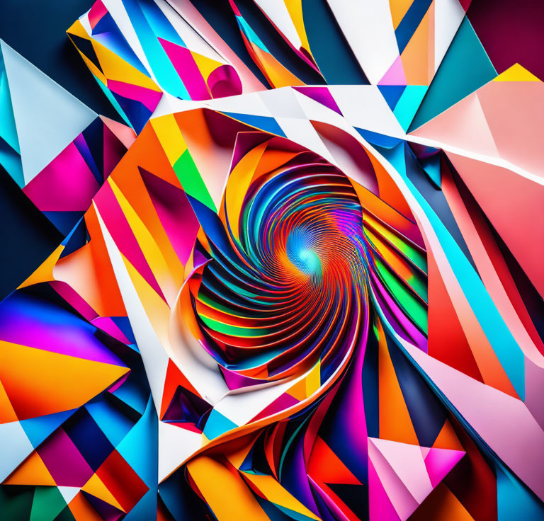 Colorful Abstract Swirl with Geometric Shapes on Multicolored Background