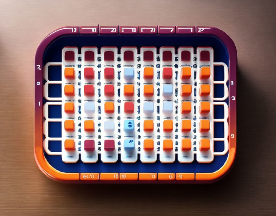 Colorful Boggle game letters on wooden surface