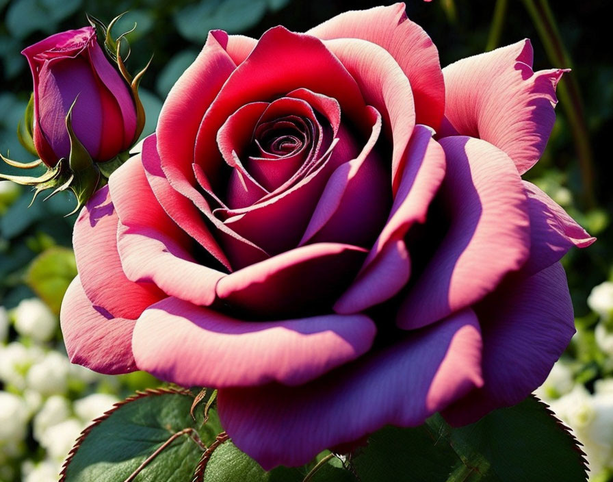 Close-Up of Vibrant Red Rose with White Edges and Green Leaves