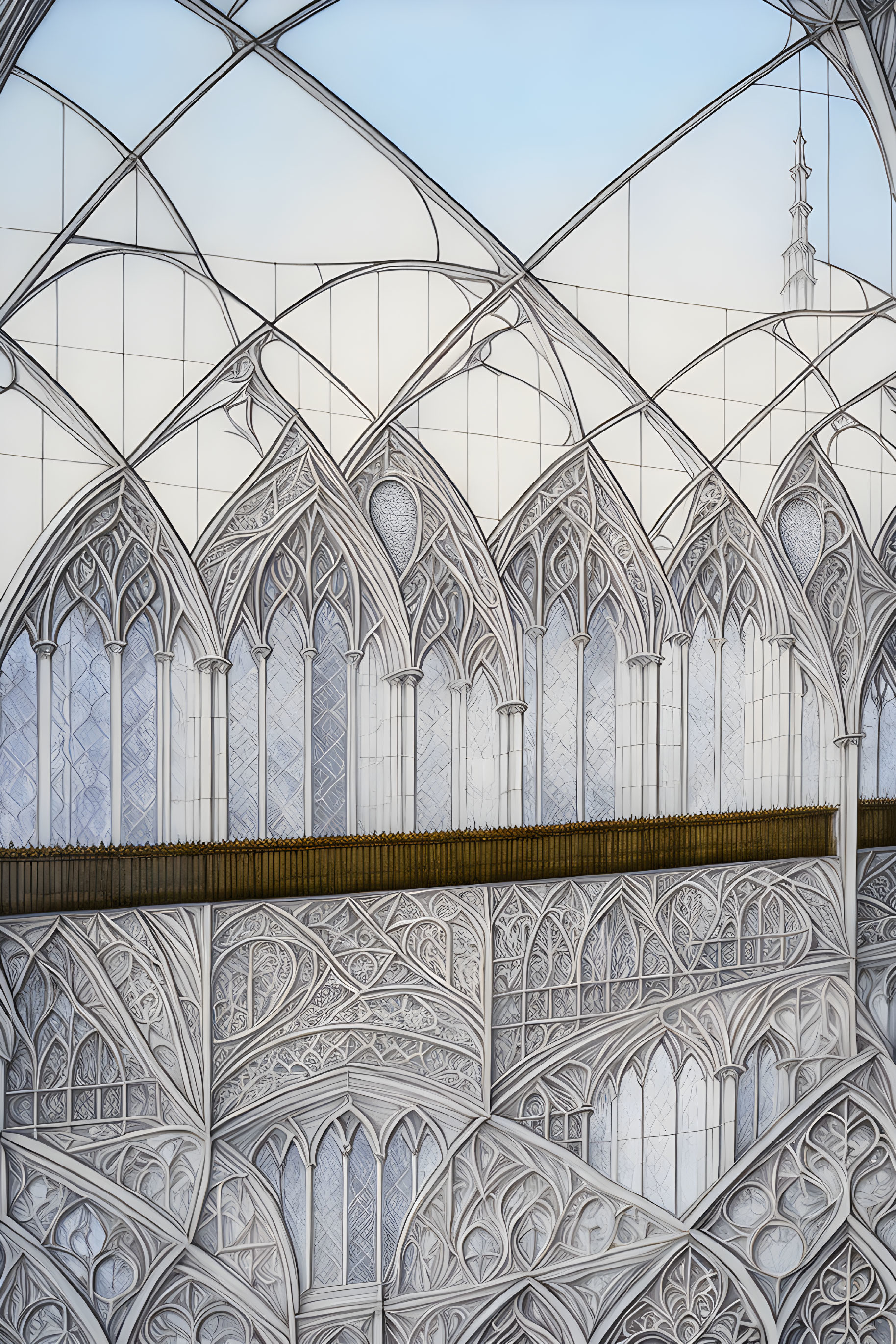 Detailed Line Drawing of Gothic Cathedral Architecture