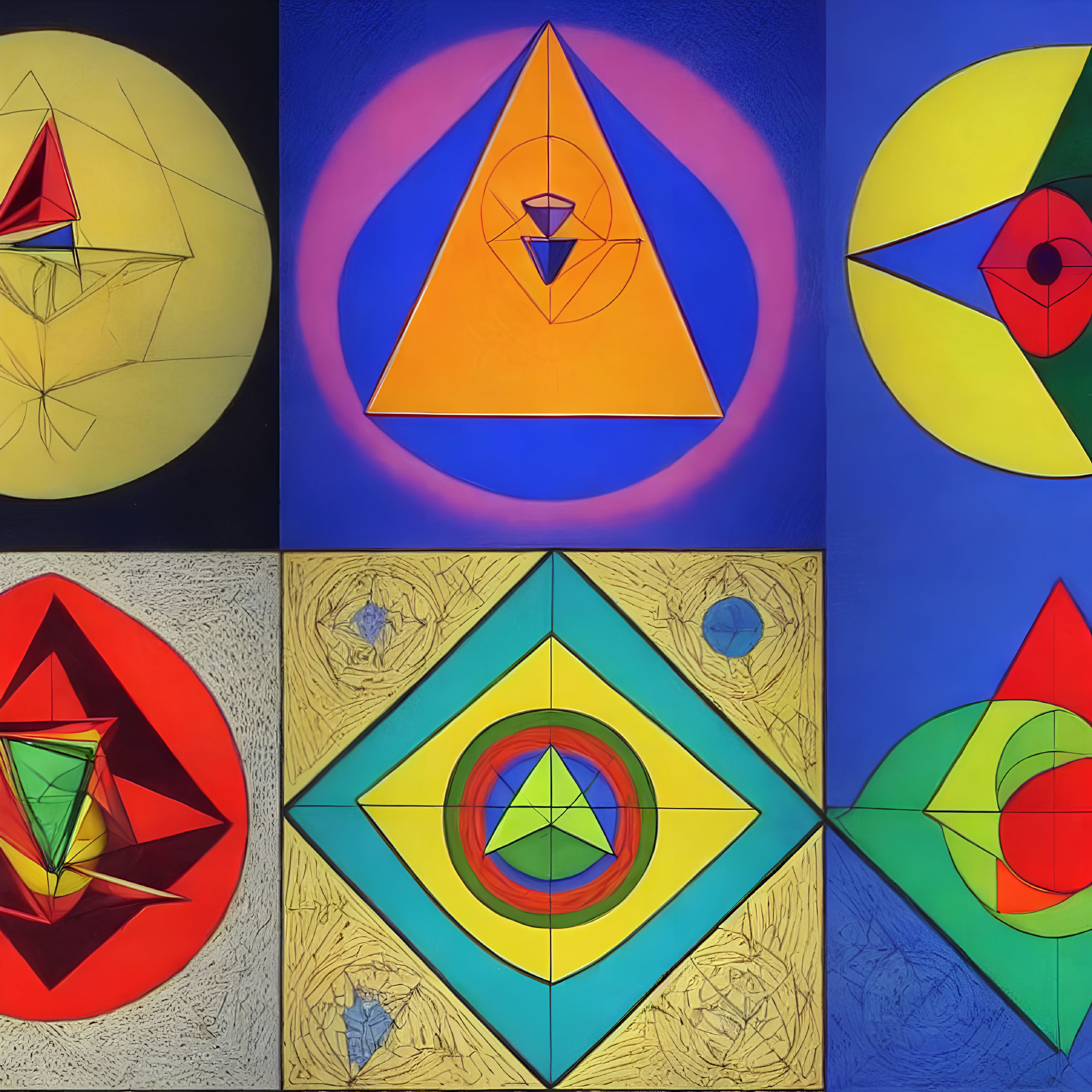 Colorful Geometric Circle Illustrations in 2x3 Grid