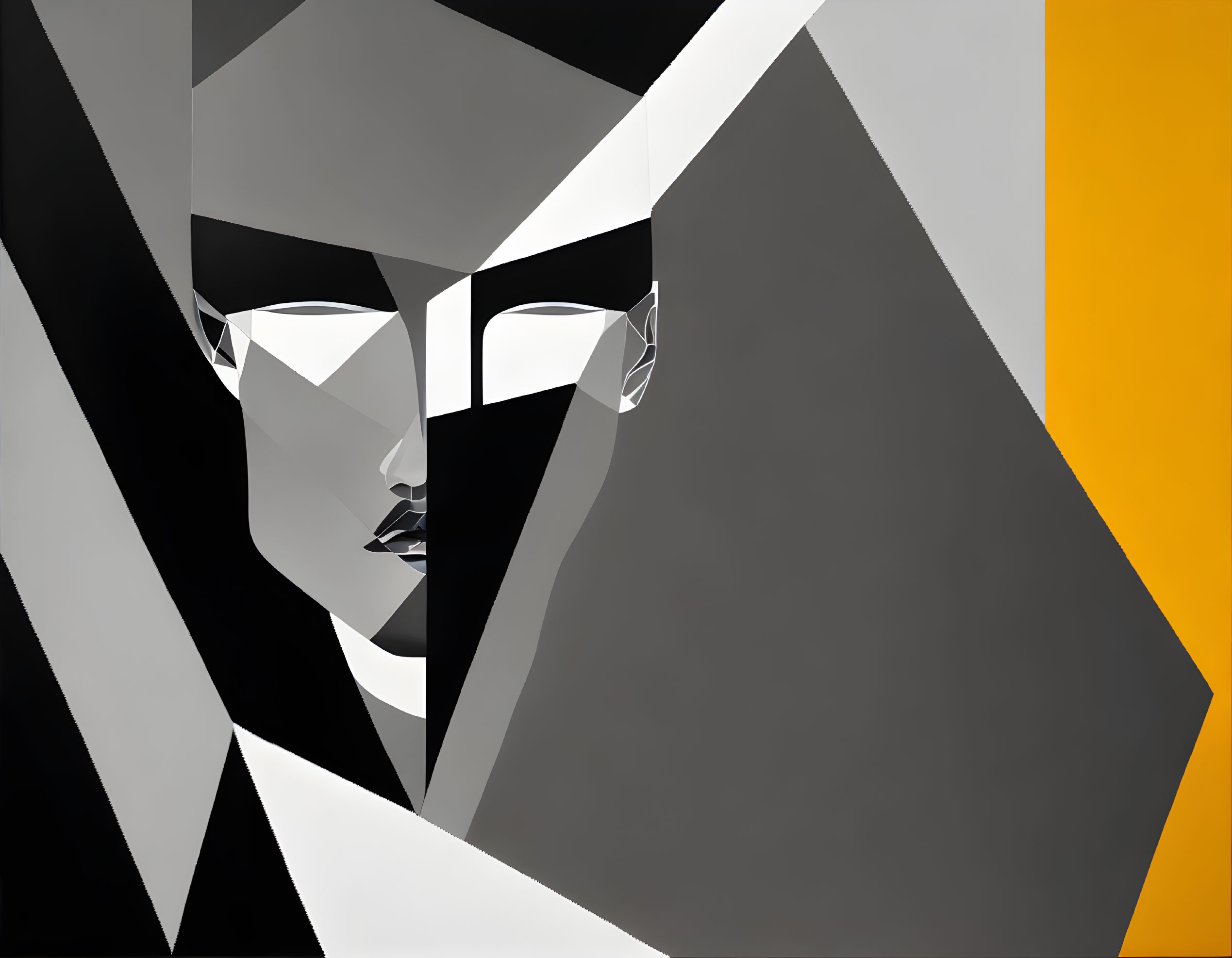 Geometric Human Face Illustration in Black, White, Grey, and Yellow