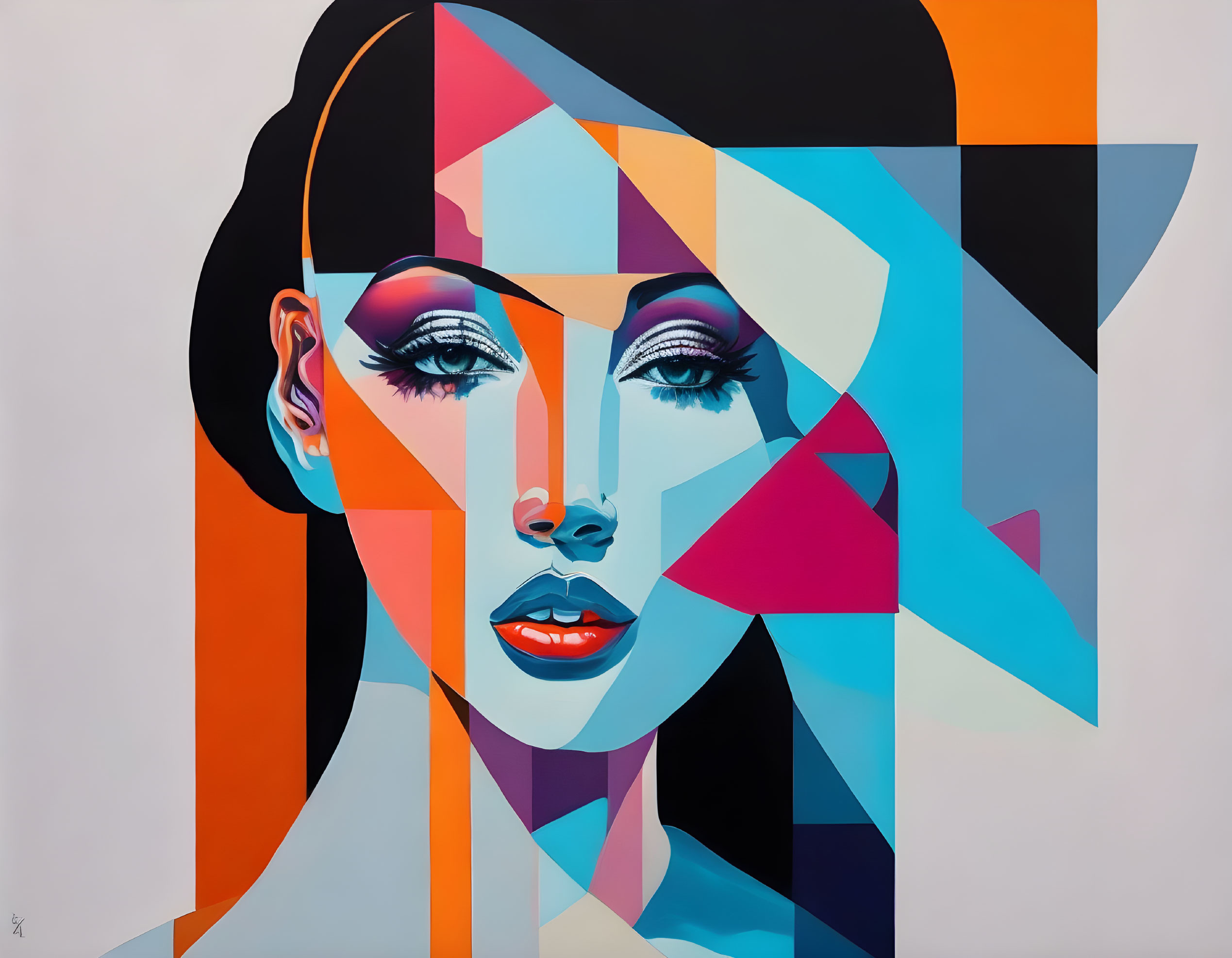 Vibrant abstract portrait with geometric shapes in modern art style