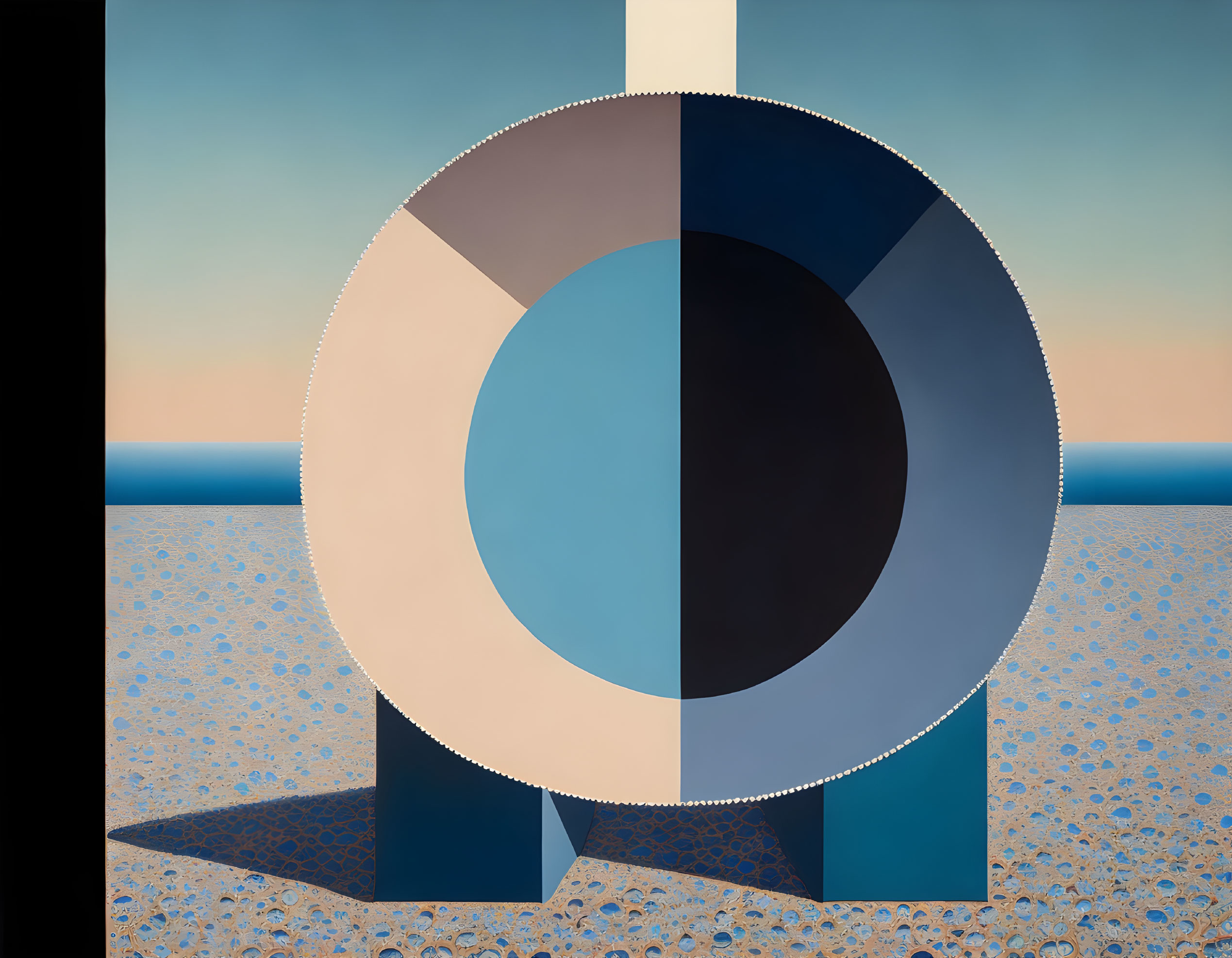 Abstract Geometric Painting with Large Circle and Rings on Dual-Toned Background