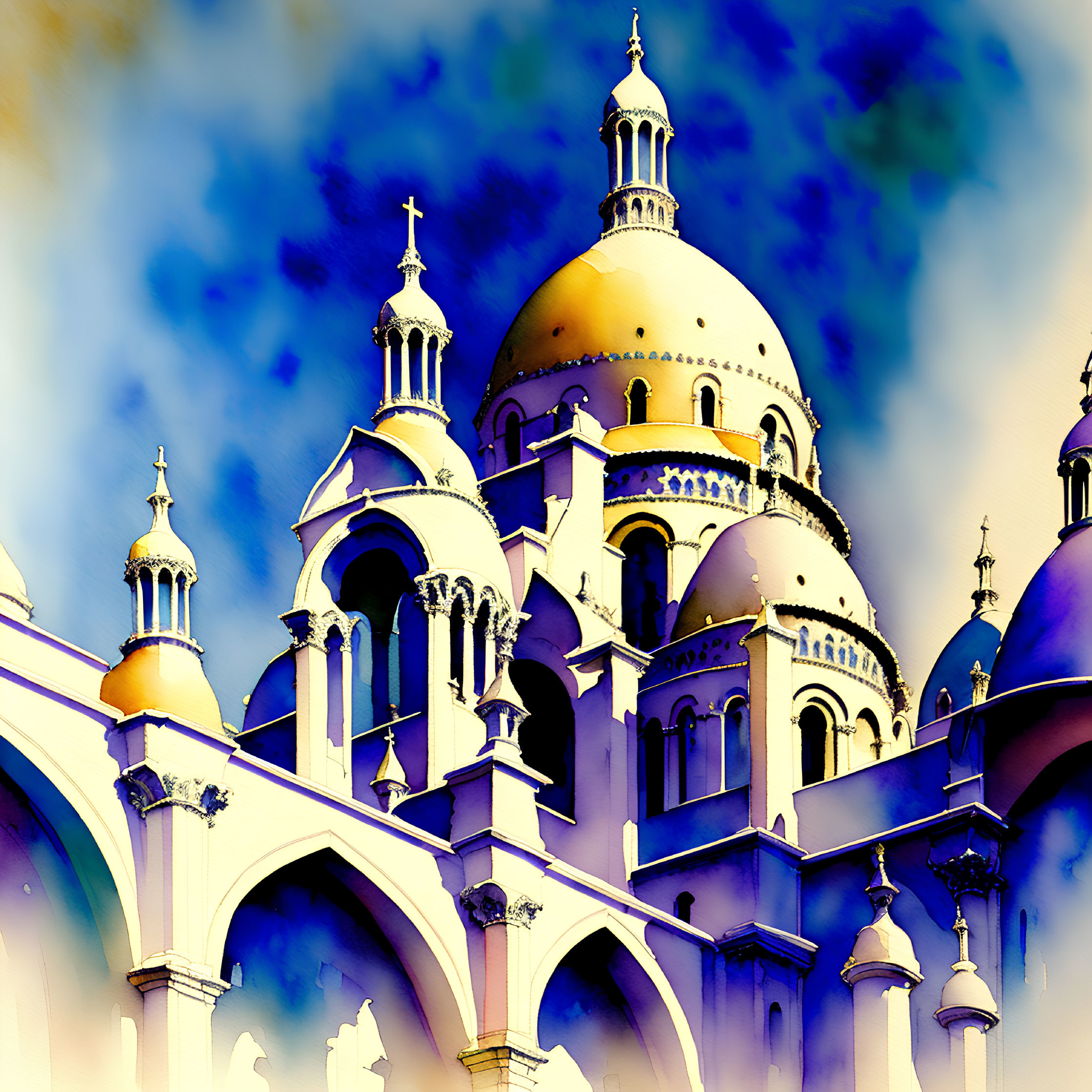 Stylized image of a domed cathedral under a dramatic sky