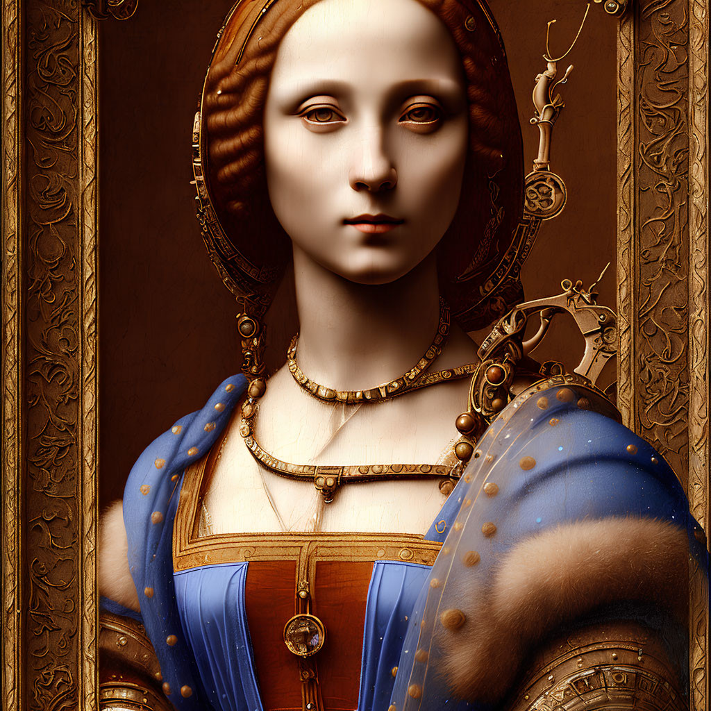 3D digital artwork of a Mona Lisa-inspired character in Renaissance attire