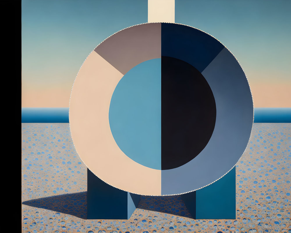 Abstract Geometric Painting with Large Circle and Rings on Dual-Toned Background