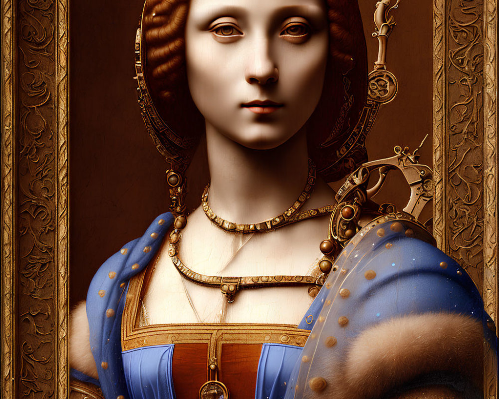 3D digital artwork of a Mona Lisa-inspired character in Renaissance attire