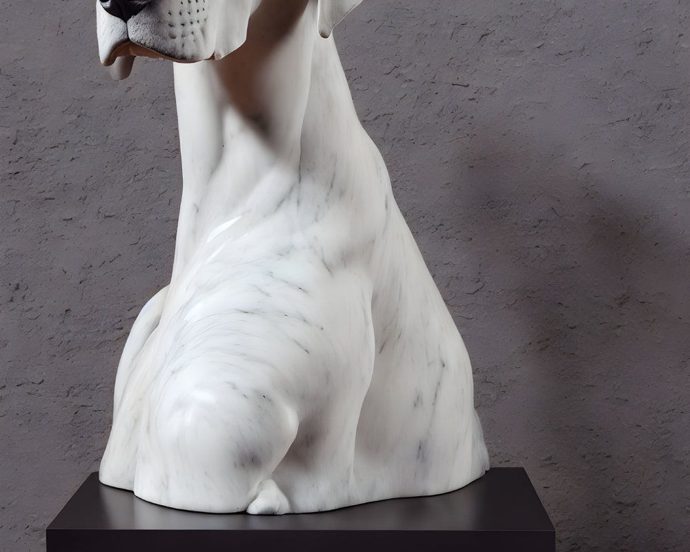 Detailed Great Dane Marble Sculpture on Black Pedestal & Grey Background