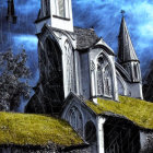 Gothic Church with Twin Spires under Dark Cloudy Sky