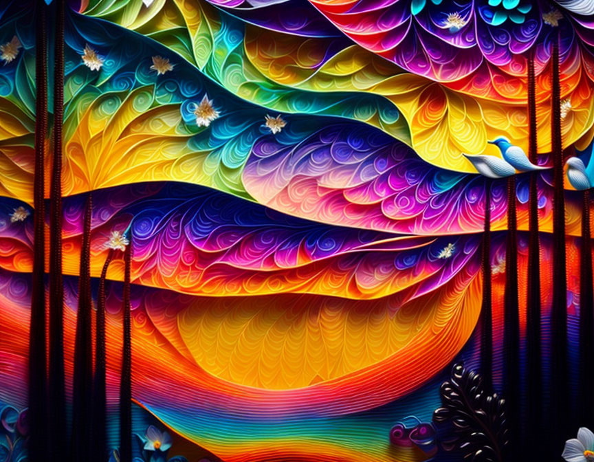 Colorful Abstract Artwork: Intricate Patterns in Rainbow Gradient