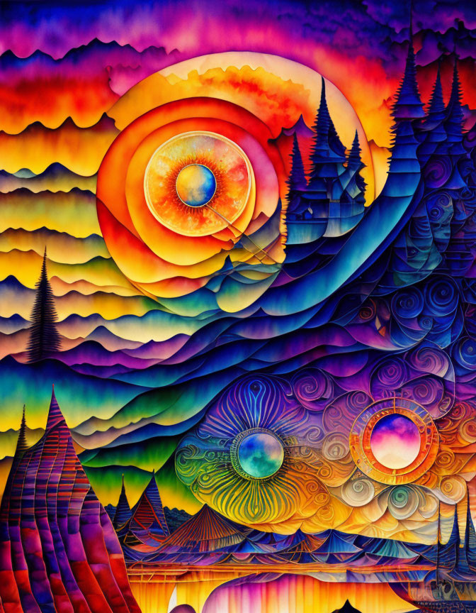 Colorful psychedelic artwork with swirling patterns and celestial motifs