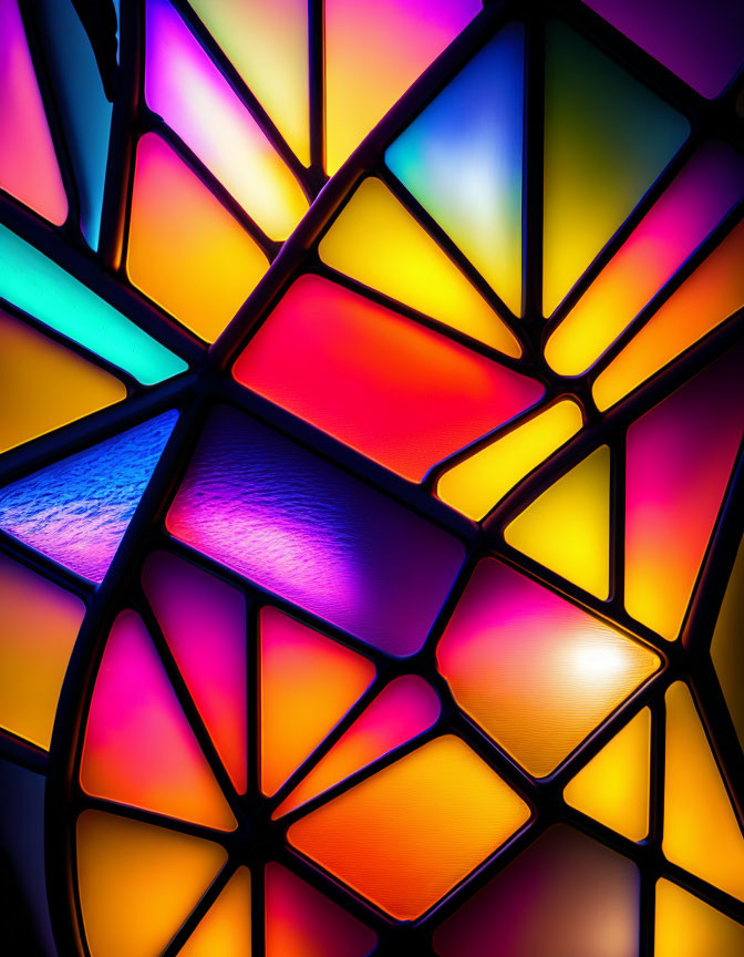 Colorful Geometric Stained Glass Window with Dynamic Pattern