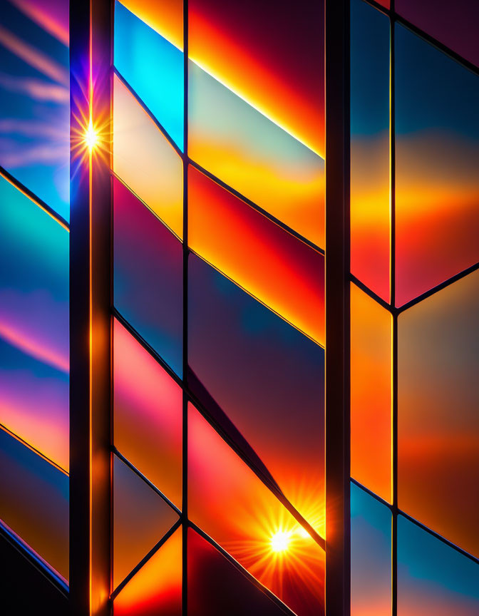 Colorful Geometric Background with Dark Lines and Lens Flares