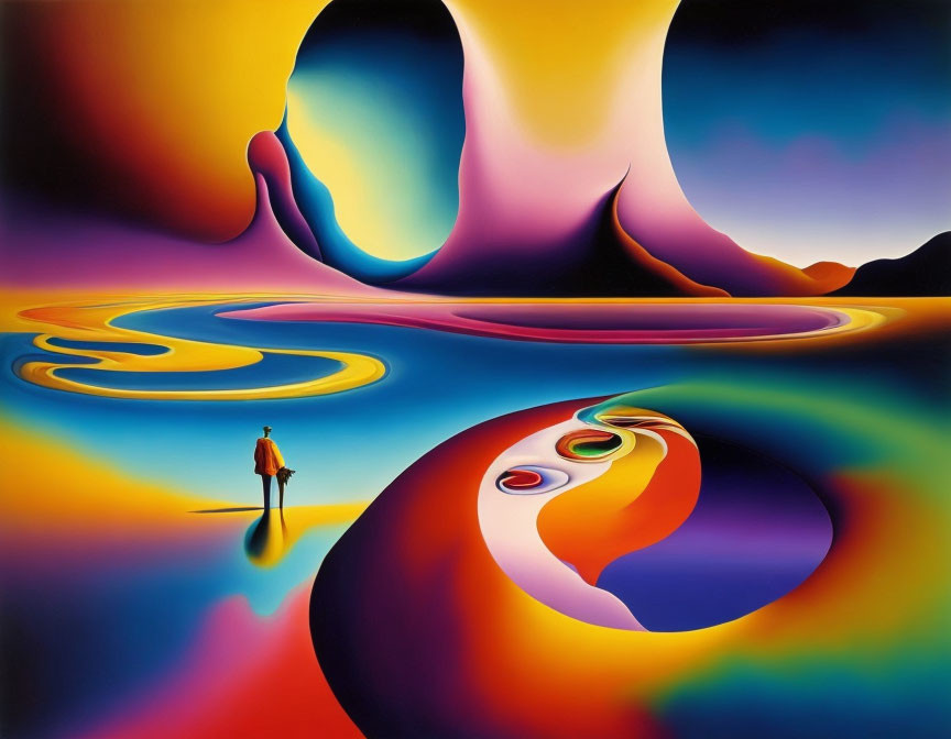 Vibrant surreal landscape with fluid shapes and colorful palette