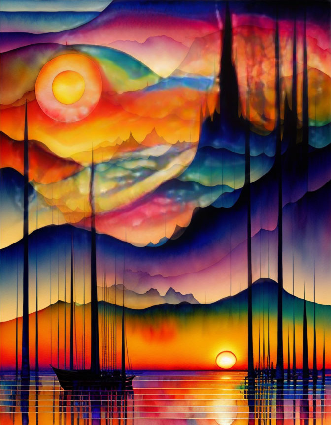 Surreal Sunset Landscape with Vibrant Colors