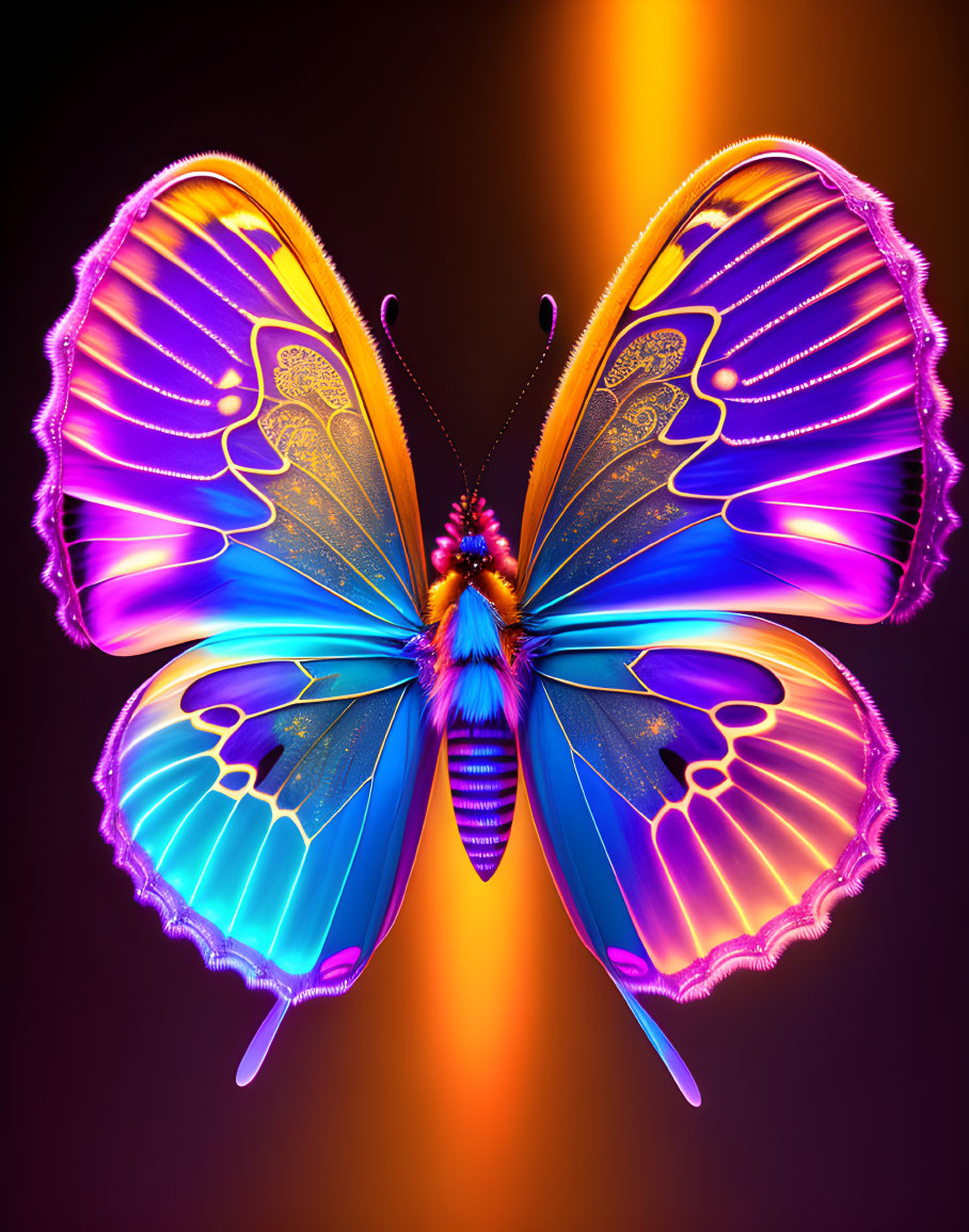 Colorful Butterfly with Blue and Purple Wings on Dark Background