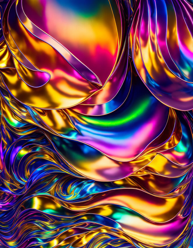 Colorful Abstract Swirls with Metallic Sheen and Dynamic Texture