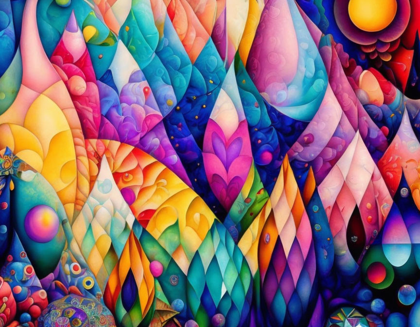 Colorful Abstract Painting with Interlocking Shapes and Hidden Heart