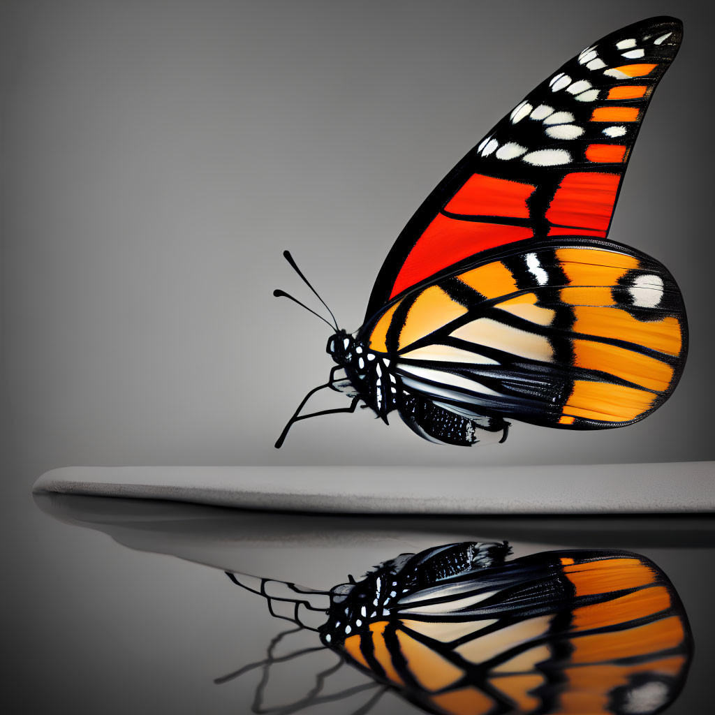 Vibrant Monarch Butterfly on Reflective Surface