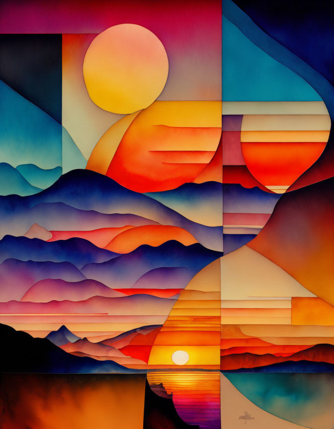 Colorful Abstract Art: Geometric Shapes & Natural Landscapes