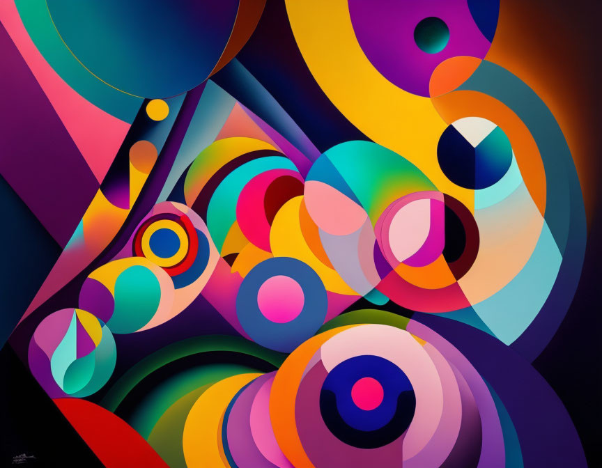 Colorful Abstract Artwork: Vibrant Overlapping Circles & Curving Shapes