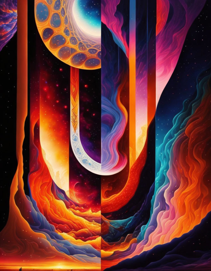 Abstract surreal artwork of cosmic celestial elements