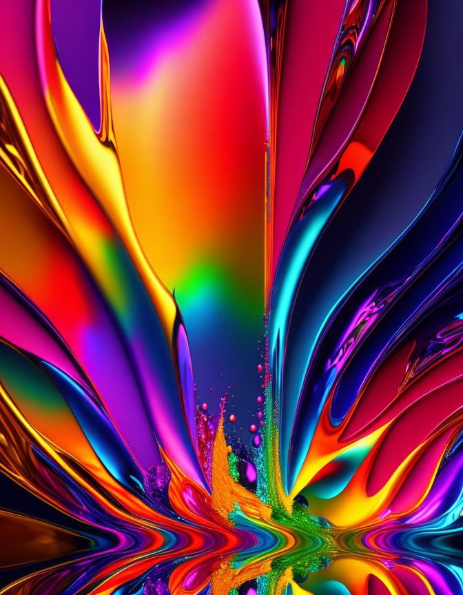 Colorful digital art: Neon liquid shapes with star structure on dark backdrop