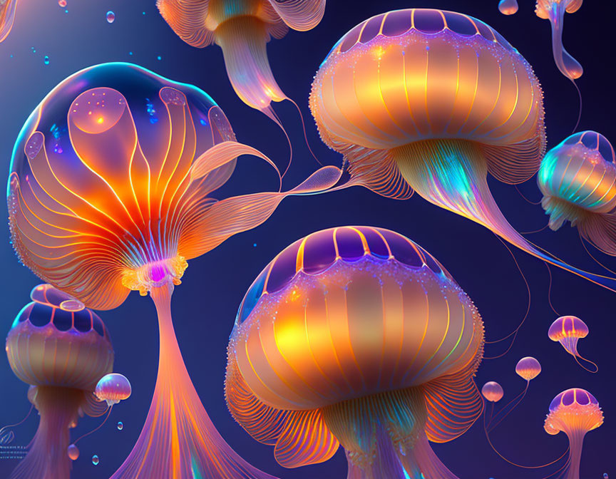 Colorful Stylized Jellyfish Artwork in Underwater Scene