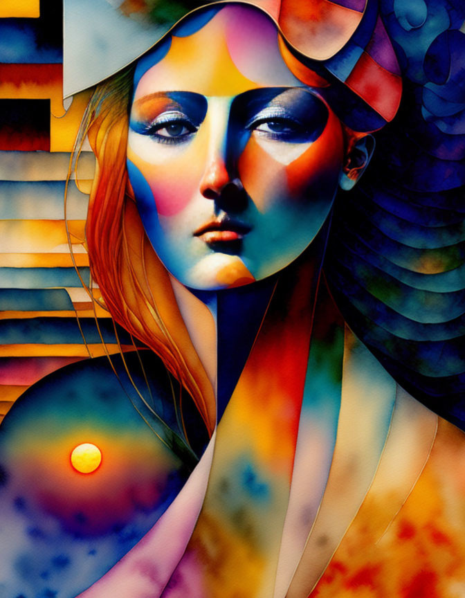 Colorful Abstract Portrait of Woman's Face