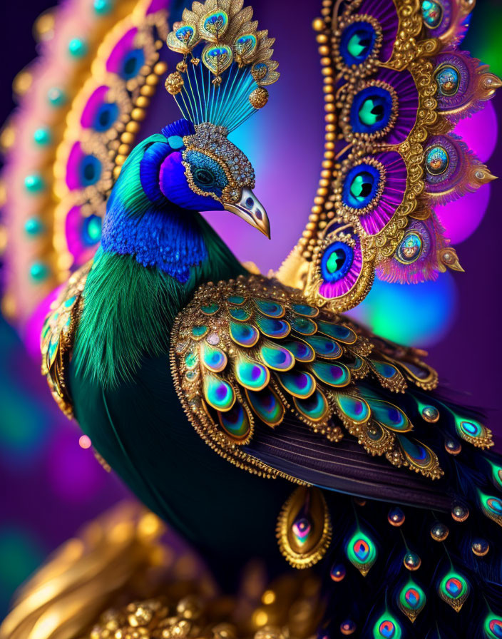 Colorful Peacock Feathers Close-Up Shot