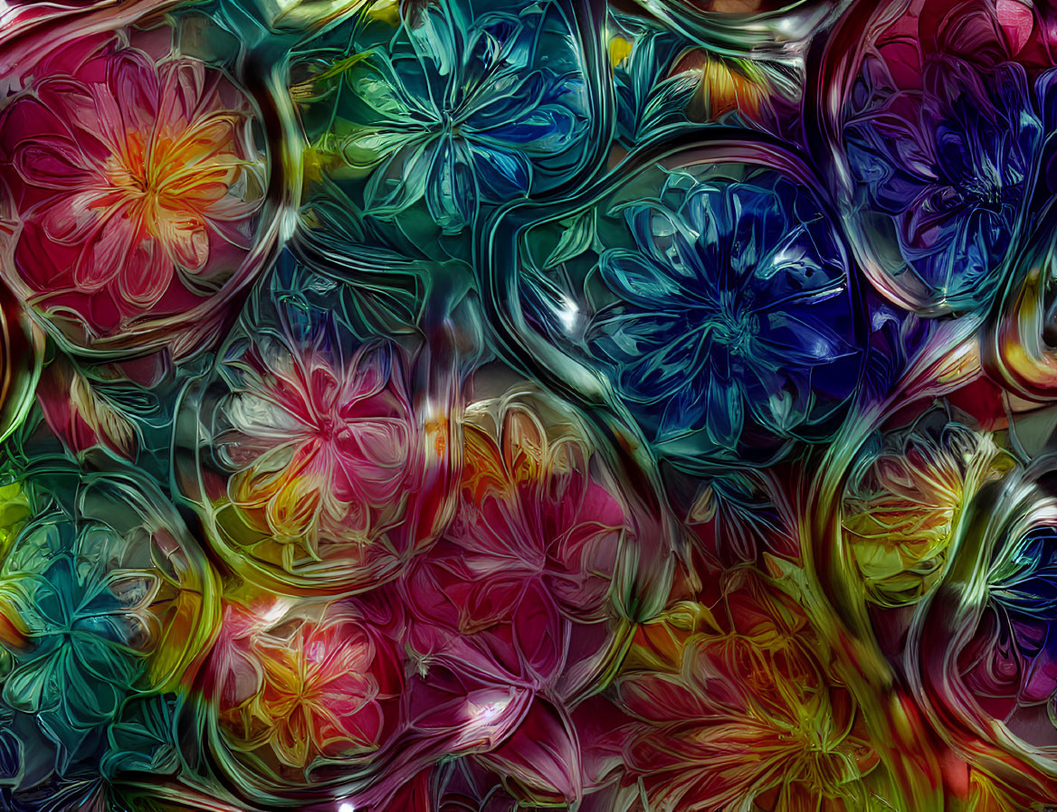 Colorful Stylized Flowers with Glass-like Texture