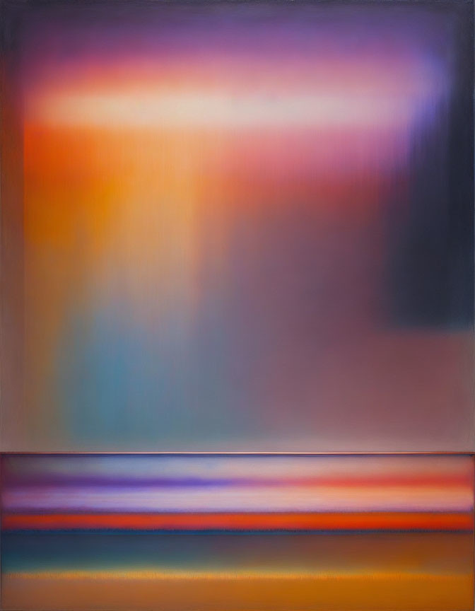 Abstract Painting: Blurred Bands of Color from Warm Oranges to Cool Purples