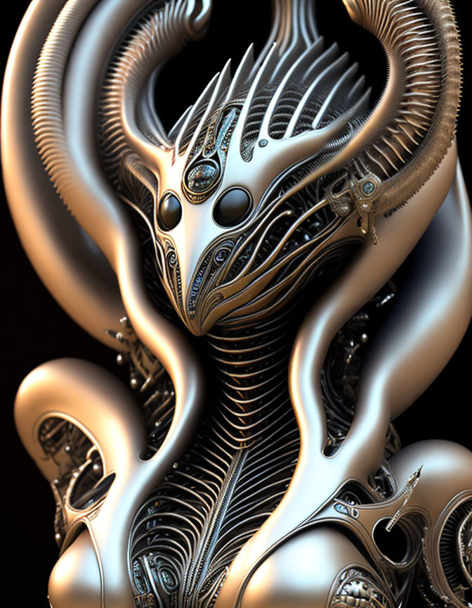 Detailed 3D digital art of metallic alien-like creature