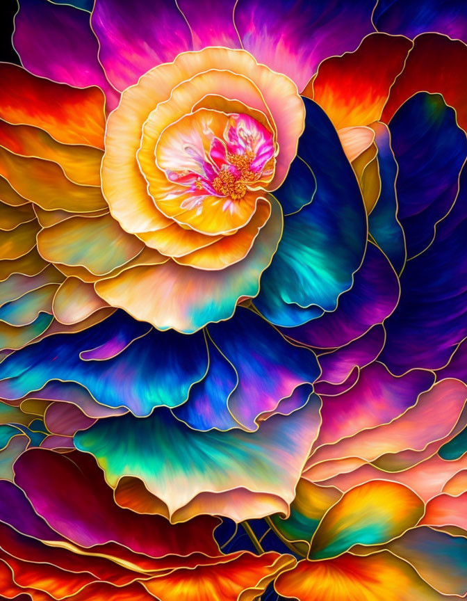 Colorful Stylized Flower Artwork in Yellow, Pink, Blue & Purple