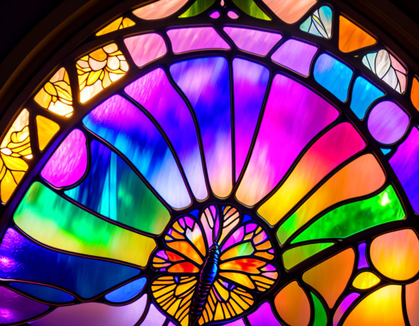 Colorful Abstract Butterfly Stained Glass Window