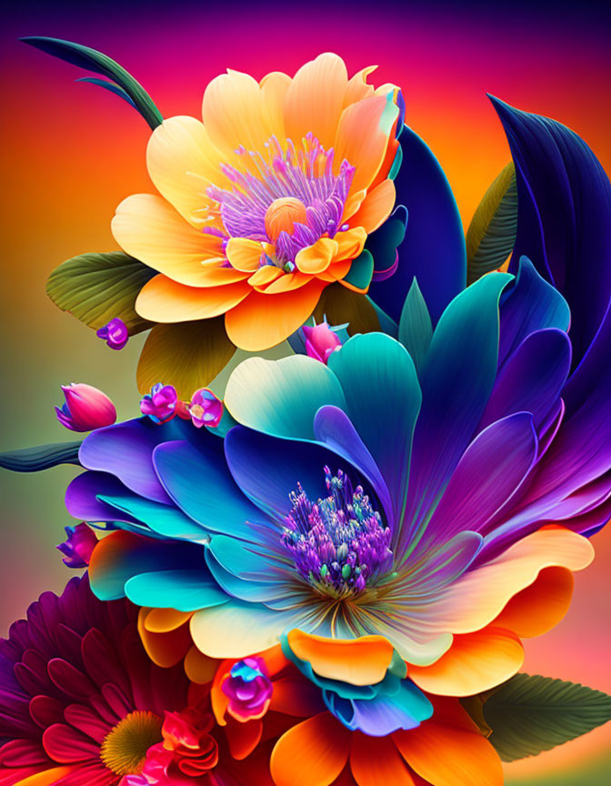 Colorful Stylized Flower Artwork on Gradient Background