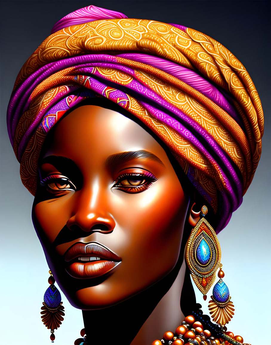 Vibrant illustration of woman with glowing skin and headwrap