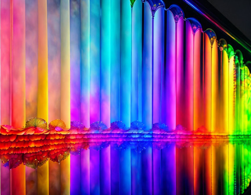 Colorful Vertical Lights Reflected on Glossy Surface