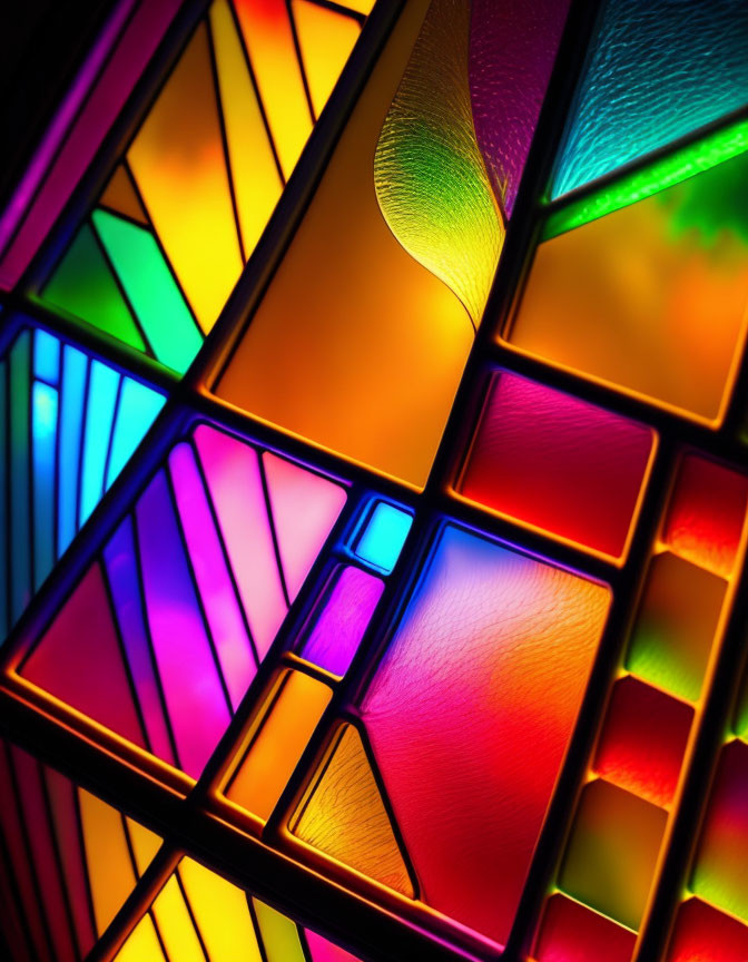 Colorful Abstract Geometric Stained Glass Window