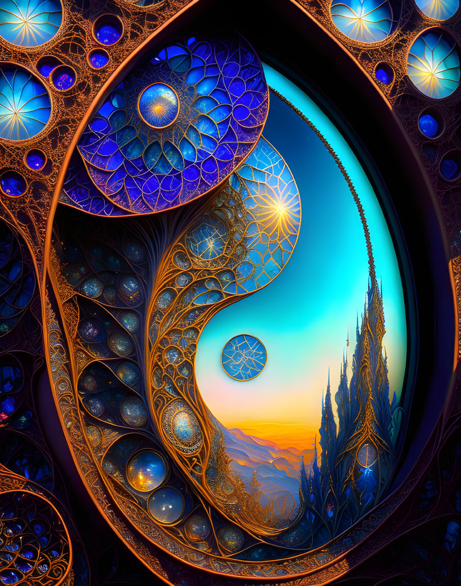 Colorful Fractal Art: Intricate Spiral Pattern with Jewel-like Details