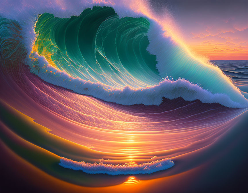 Scenic sunset with warm hues reflected on ocean wave