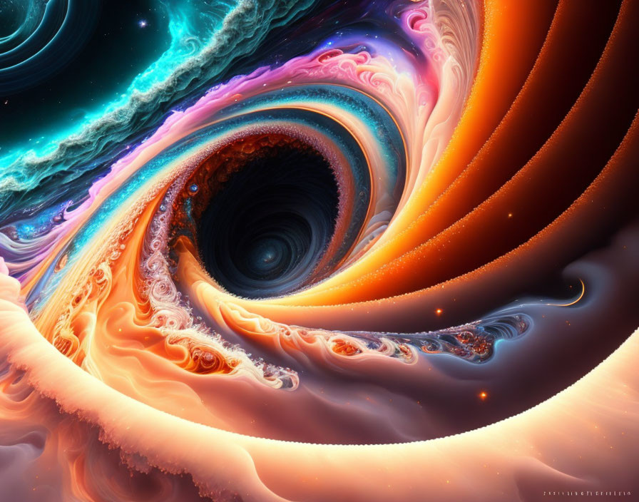 Colorful Cosmic Vortex Artwork with Blues, Oranges, and Purples