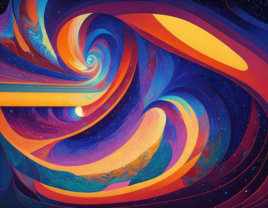 Colorful Psychedelic Abstract Painting with Swirling Cosmic Patterns